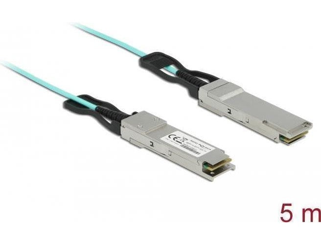 Delock - Ethernet 40 GBase-AOC-Kabel - QSFP+ (M) zu QSFP+ (M) - 5 m - 3 mm - SFF-8436 - Active Optical Cable (AOC) - Aquamarin afbeelding 1