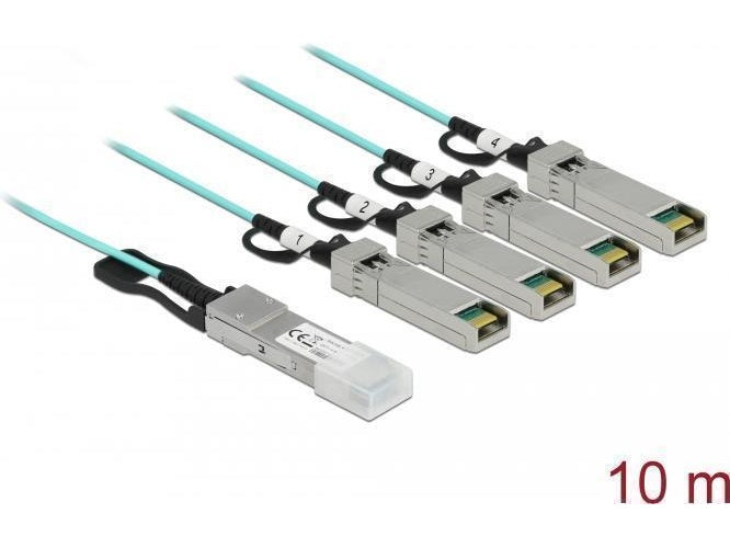 Delock - Direktanschlusskabel - QSFP+ (M) zu SFP+ (M) - 10 m - 3 mm - Glasfaser - SFF-8436 - Active Optical Cable (AOC) - Aquamarin afbeelding 1