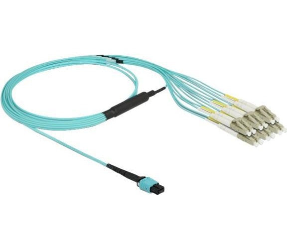 Delock - Fan-out-Kabel - MPO/UPC Multimodus (W) bis LC/UPC Multi-Modus (M) - 2,0m - 3 mm - Glasfaser - Duplex - 50/125 Mikrometer - OM3 - halogenfrei - Aquamarin (84872) afbeelding 1