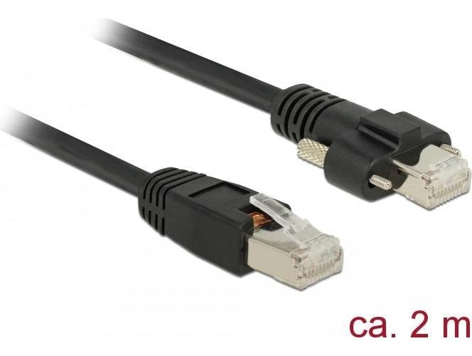 Delock - Patch-Kabel - RJ-45 (M) schraubbar zu RJ-45 (M) - 2 m - SSTP-Kabel - CAT 6 - Schwarz afbeelding 1