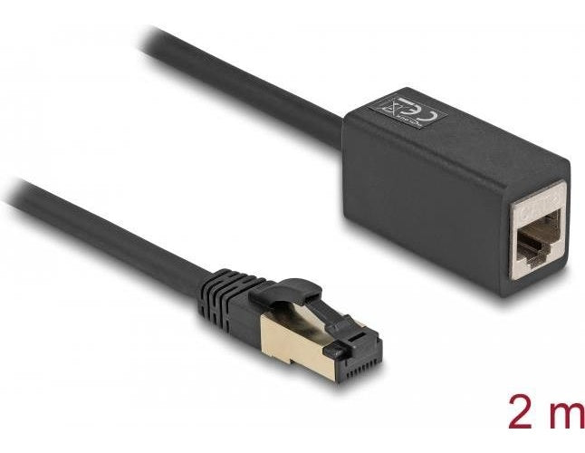 Delock - Netzwerkverlängerungskabel - RJ-45 (M) zu RJ-45 (W) - 2 m - 6 mm - S/FTP - CAT 8.1 - halogenfrei - Schwarz afbeelding 1