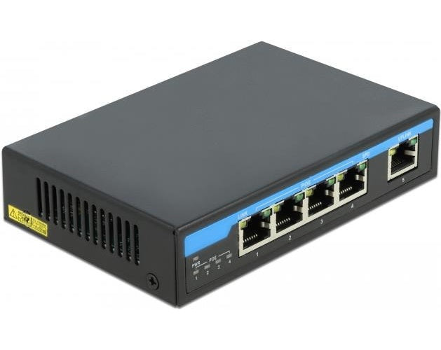 DeLOCK - Switch - unmanaged - 4 x 10/100/1000 (PoE+) + 1 x 10/100/1000 (Uplink) - Desktop - PoE+ (60 W) afbeelding 1