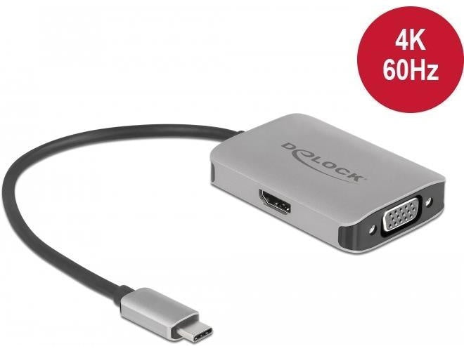 Delock - Videoschnittstellen-Converter - USB-C (M) bis HD-15 (VGA), HDMI (W) - 20cm - Silber - Support von 4K 60 Hz, 1080p support 60Hz (VGA), 2160p support 60Hz (HDMI) (87776) afbeelding 1