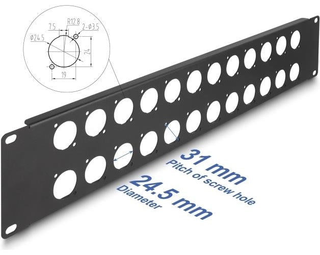 Delock - Patchpanel (Blindblech) - D-Typ - Rack montierbar - Schwarz - 2U - 48,3 cm (19") - 24 Ports (88055) - 4043619880553 - image 1