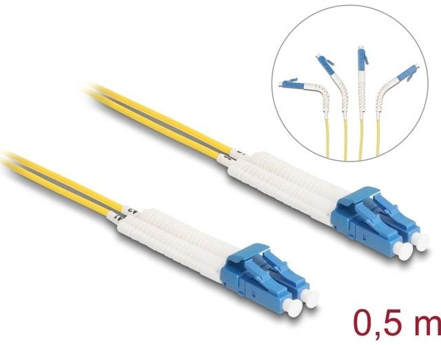 Delock - Netzwerkkabel - LC Single-Modus (M) gewinkelt zu LC Single-Modus (M) gewinkelt - 0,5m - Glasfaser - Duplex - 9/125 Mikrometer - OS2 - halogenfrei - Gelb (88068) afbeelding 1