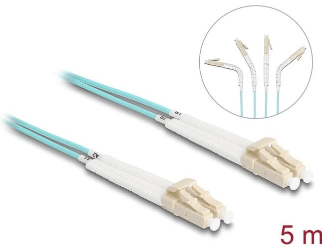 Delock - Netzwerkkabel - LC Multi-Mode (M) zu LC Multi-Mode (M) - 5,0m - Glasfaser - Duplex - 50/125 Mikrometer - OM3 - halogenfrei, verstellbare winkelverbindungsstücke an jedem Ende - Aquamarin (88082) - 4043619880829 - image 1