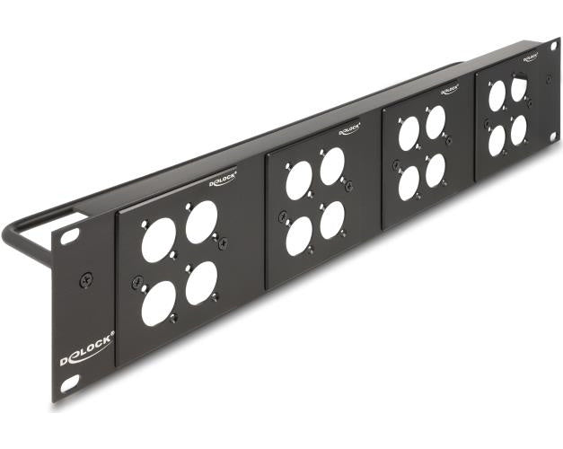 Delock - Patchpanel (Blindblech) - 4 D-Typ Platten 86 x 86 mm und 4 Anschlüsse - Rack montierbar - Schwarz - 2U - 48,3 cm (19") - 16 Ports (88195) afbeelding 1
