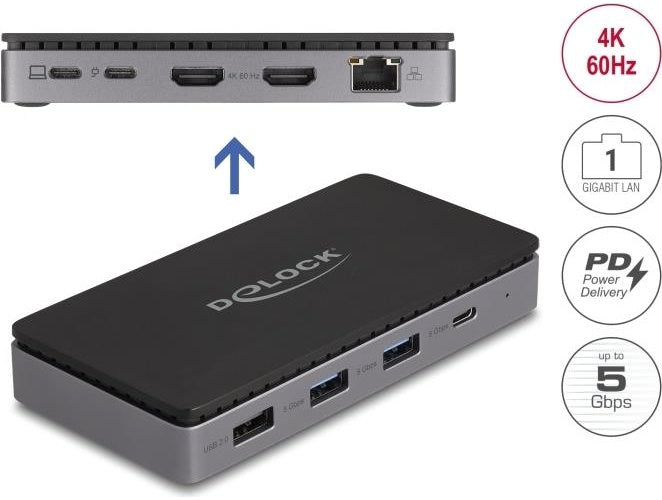 Delock - Dockingstation - USB-C / Thunderbolt 3 / Thunderbolt 4 - 2 x HDMI - 1GbE (88271) afbeelding 1