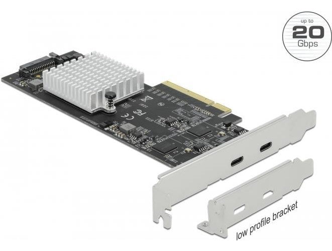 Delock PCI Express x8 Karte zu 2 x extern SuperSpeed USB 20 Gbps (USB 3.2 Gen 2x2) USB Type-C Buchse - Low Profile Formfaktor (89009) afbeelding 1