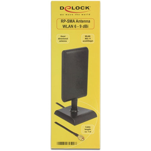 DeLOCK WLAN antenna RP-SMA - Antenne - Wi-Fi, Bluetooth - 6 dBi (für 2,4 GHz - 2,5 GHz), 9 dBi (für 5,15 - 5,875 GHz) - gerichtet - Schwarz (89590) afbeelding 1