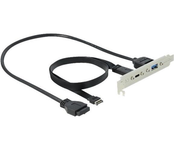 DeLOCK Slot bracket - USB-Konsole - 19-poliger USB3.0 Kopf, 20-poliger USB 3,1 Header bis USB Typ A, USB-C (W) - 5 / 20 V - 50cm - Schwarz (89934) - 4043619899340 - image 1