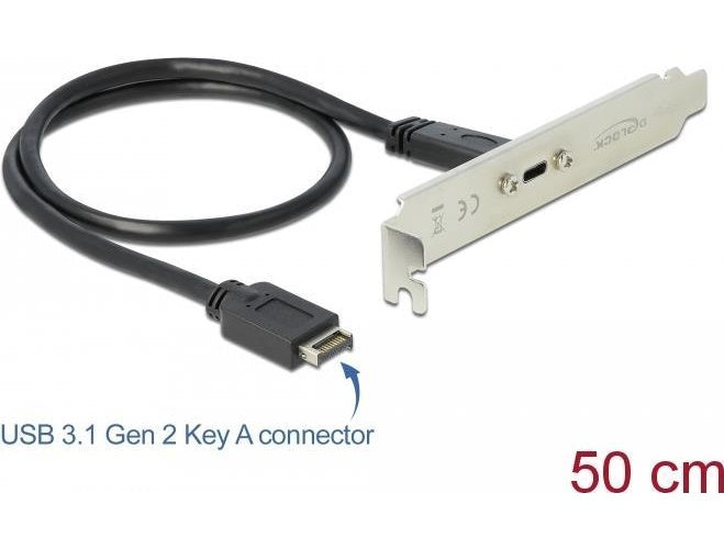 Delock Slot bracket - USB-Konsole - 20-poliger USB 3.1 Header (M) zu USB-C (W) - 20 V - 3 A - 50 cm - Schwarz (89936) - 4043619899364 - image 1