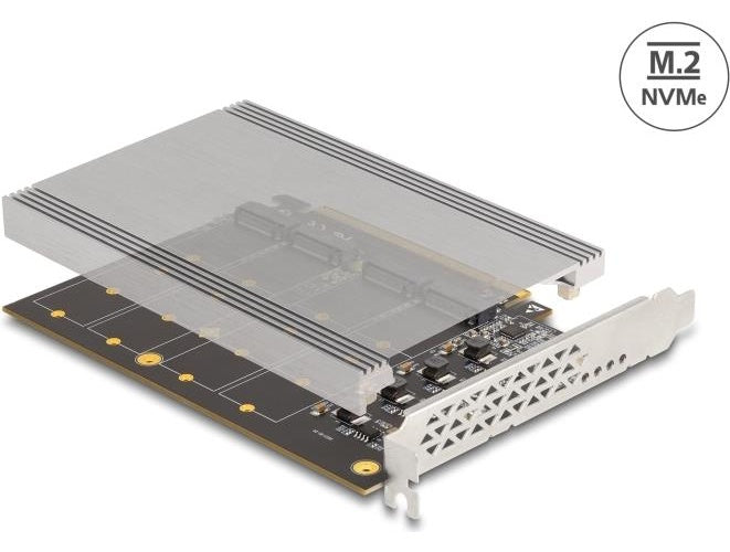 Delock PCI Express x16 Karte zu 4 x intern NVMe M.2 Key M mit Kühlkoerper - Bifurcation LxB (90210) afbeelding 1