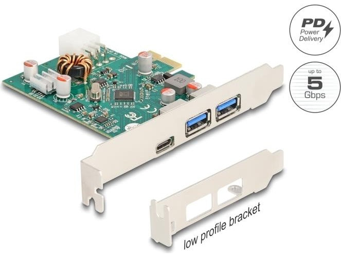 Delock PCI Express x1 Karte zu 1 x extern USB Type-C Buchse PD 30 W+ 2 Typ-A (90229) afbeelding 1