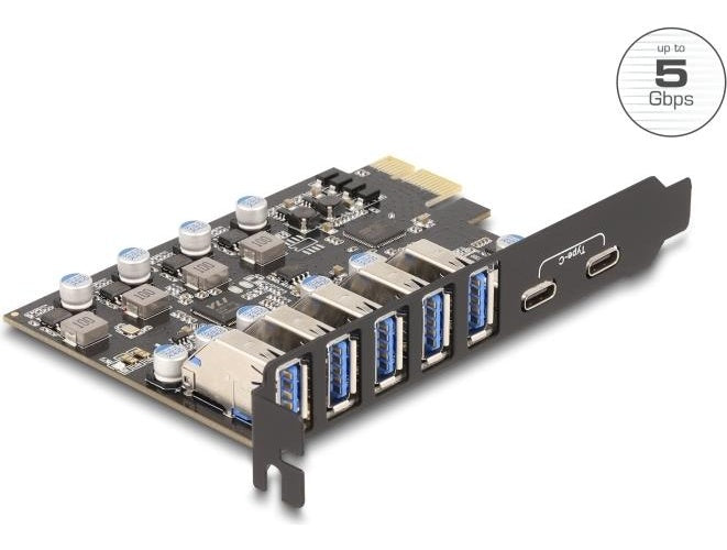 Delock USB 5 Gbps PCI Express x1 Karte zu 5 x extern Typ-A+ 2 Type-C (90346) afbeelding 1
