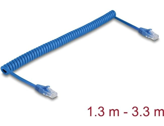 Delock RJ45 Spiralkabel Stecker zu Cat.6 UTP 1.3 m bis 3.3 blau (90363) afbeelding 1