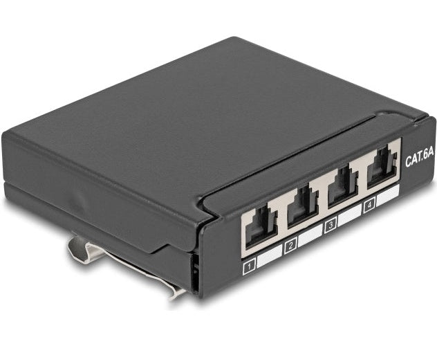 Delock Mini Desktop Patchpanel RJ45 Buchse 4 Port Cat.6A geschirmt schwarz - zur Montage an (90378) afbeelding 1