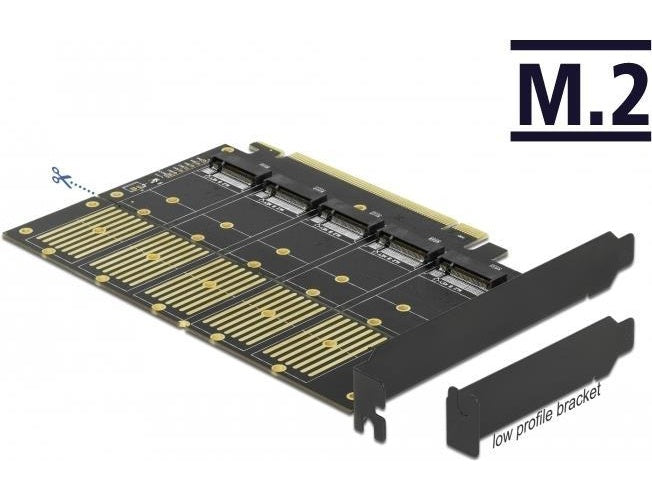 DeLOCK PCI Express x16 Card to 5 x internal M.2 Key B / SATA - Speicher-Controller - M.2 - M.2 Card Low-Profile - 6 Gbit/s - PCIe 3.0 x16 (90435) afbeelding 1