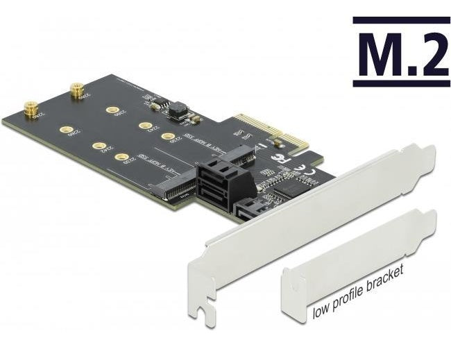 DeLOCK 3 port SATA and 2 slot M.2 Key B PCI Express x4 Card - Low Profile Form Factor - Speicher-Controller - M.2 - M.2 Card / SATA 6Gb/s Low-Profile - PCIe 3.0 x4 (90499) afbeelding 1