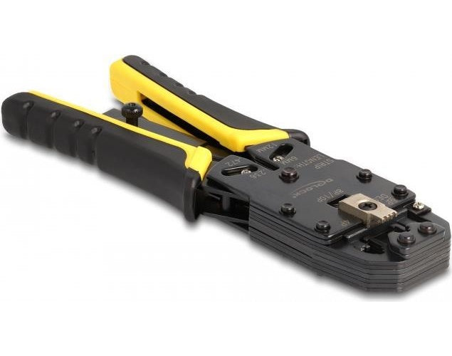 Delock Universelle Crimpzange mit Abisolierer für 10P (RJ50), 8P (RJ45), 6P (RJ12/11), 6P DEC oder 4P Modular Stecker (90523) afbeelding 1