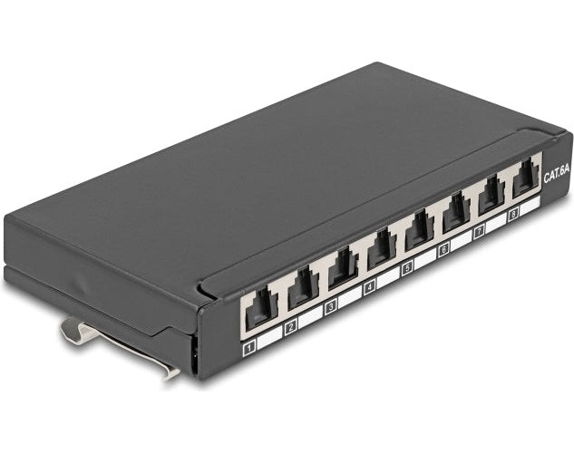 Delock Mini Desktop Patchpanel RJ45 Buchse 8 Port Cat.6A geschirmt schwarz - zur Montage an (90573) afbeelding 1