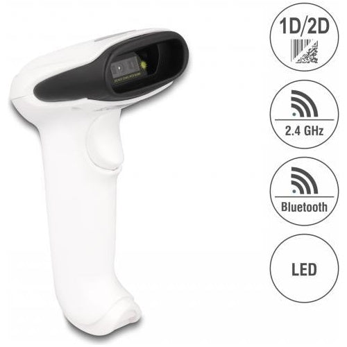 Delock Barcode Scanner 1D und 2D für 2,4 GHz, Bluetooth oder USB - weiß (90587) afbeelding 1