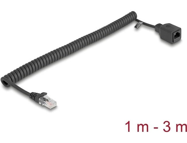 Delock RJ45 Spiralkabel Stecker zu Buchse Cat.5e UTP 1 m bis 3 schwarz (90672) afbeelding 1