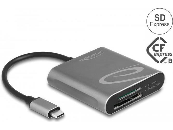 Delock - Kartenleser (SDHC, SDXC, SDHC UHS-I, SDXC UHS-I, SDHC UHS-II, SDXC UHS-II, CFexpress 2,0 Type B, SD Express) - USB-C 3,2 Gen 2 - für Windows 11, Apple 27,90cm (11")  iPad Pro, Microsoft Surface Pro 7, Windows 10 (91000) afbeelding 1