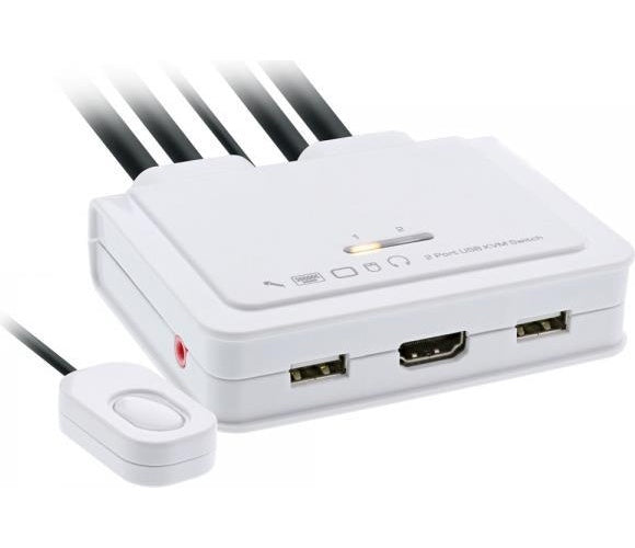 KVM Switch - 2-fach - USB-C + HDMI zu HDMI - 4K - mit Audio - integr. Kabel (62614I) afbeelding 1