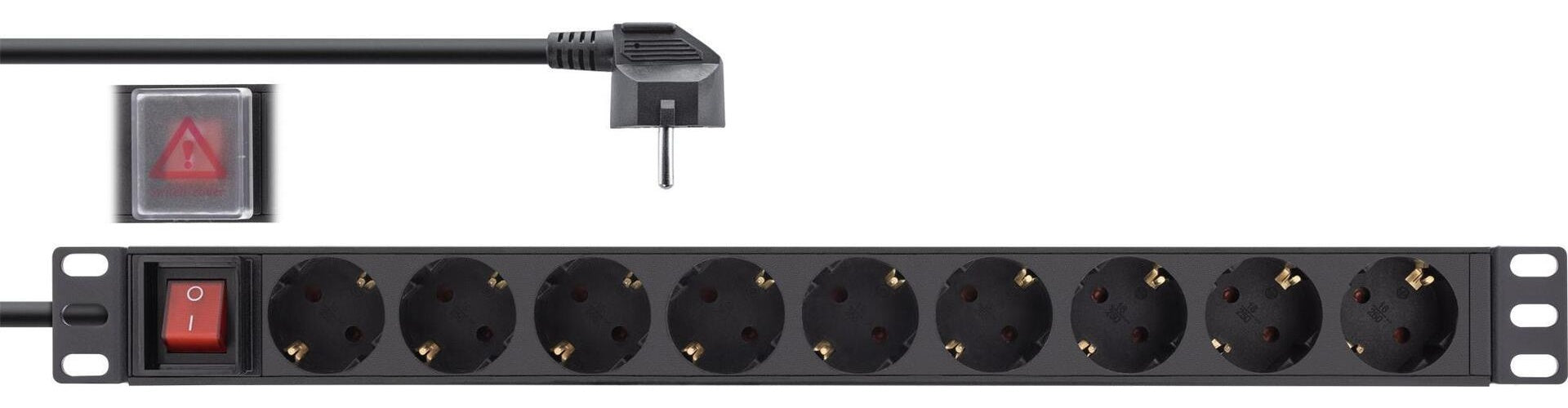 InLine - Steckdosenleiste (Rack - einbaufähig) - 3680 Watt - Eingabe, Eingang power CEE 7/7 - Ausgangsanschlüsse: 9 (9 x Typ F) - 48,3 cm (19") - 2,0m Schnur - Deutschland - Schwarz, RAL 9004 (16419S) afbeelding 1