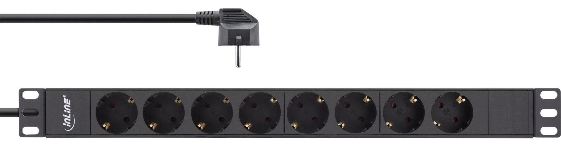 InLine - Steckdosenleiste - 3680 Watt - Eingabe, Eingang power CEE 7/7 - Ausgangsanschlüsse: 8 - 48,3 cm (19") - 2,0m Schnur - Schwarz, RAL 9004 (16418I) afbeelding 1
