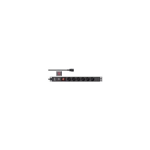 InLine - Steckdosenleiste (Rack - einbaufähig) - 2500 Watt - Eingabe, Eingang IEC 60320 C14 - Ausgangsanschlüsse: 6 (6 x Spannung) - 1U - 48,3 cm (19") - 2,0m Schnur - Schwarz, RAL 9004 (16426S) afbeelding 1