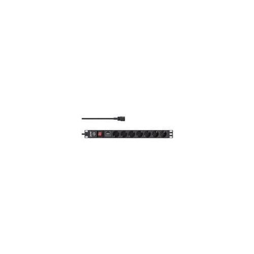 InLine - Steckdosenleiste (Rack - einbaufähig) - 2500 Watt - Eingabe, Eingang IEC 60320 C14 - Ausgangsanschlüsse: 7 (7 x Stecker) - 48,3 cm (19") - 2,0m Schnur - Schwarz, RAL 9004 (16427S) afbeelding 1