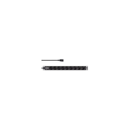 InLine - Steckdosenleiste (Rack - einbaufähig) - 2500 Watt - Eingabe, Eingang IEC 60320 C14 - Ausgangsanschlüsse: 9 (9 x Stecker) - 1U - 48,3 cm (19") - 2,0m Schnur - Schwarz, RAL 9004 (16429S) afbeelding 1