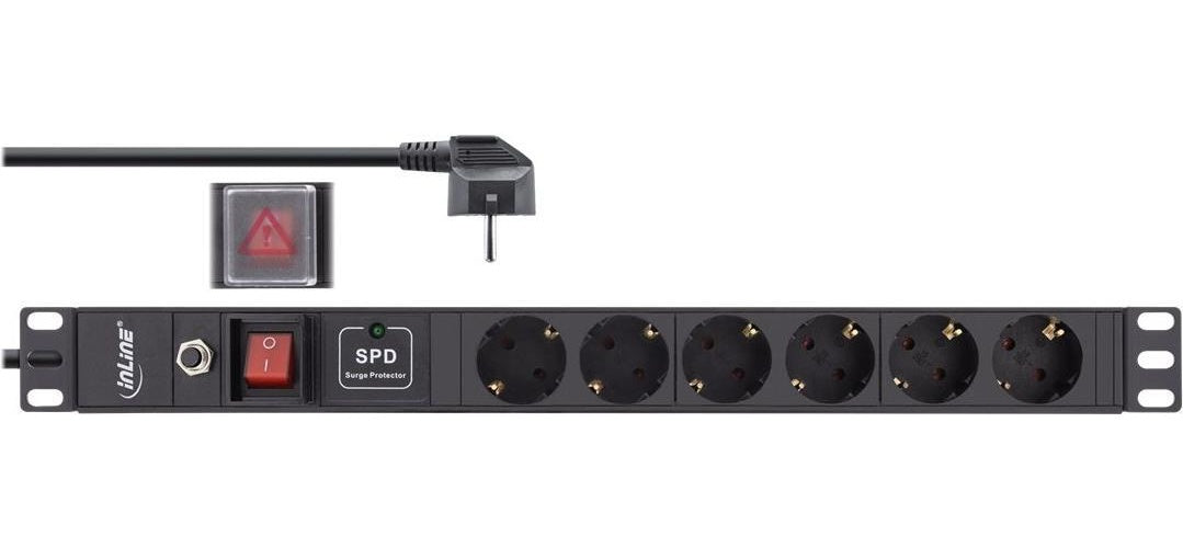 InLine 16416P - Steckdosenleiste (Rack - einbaufähig) - 2500 Watt - Eingabe, Eingang IEC 60320 C14 - Ausgangsanschlüsse: 6 (6 x Spannung) - 1U - 48,3 cm (19") - 2,0m Schnur - Schwarz, RAL 9004 (16416P) afbeelding 1