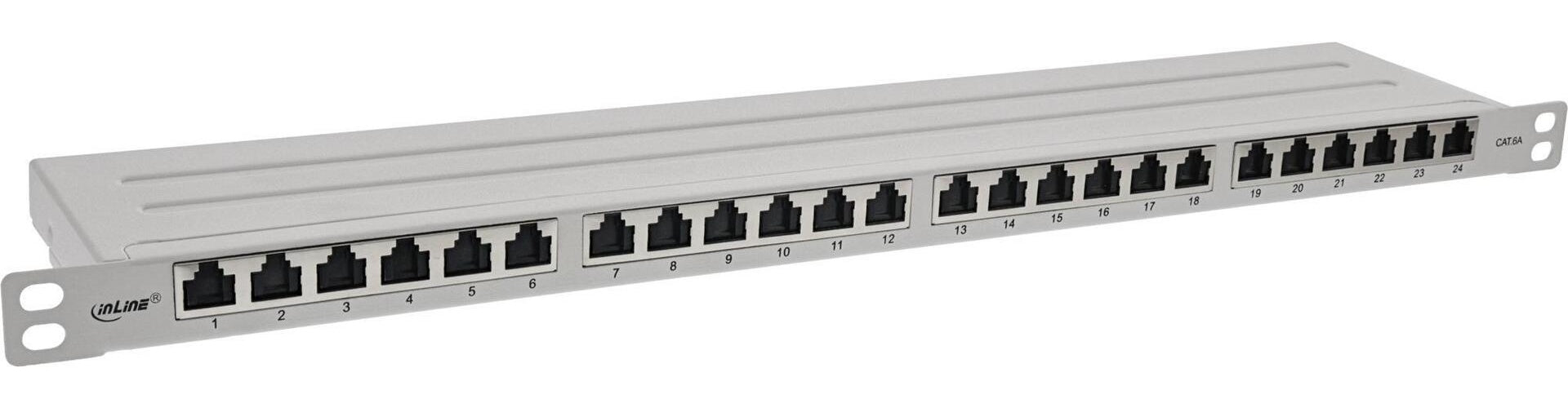 InLine® 48,30cm (19") Patchfeld Cat.6A 0,5 HE 24-fach, mit Staubschutz, grau (76824L) afbeelding 1