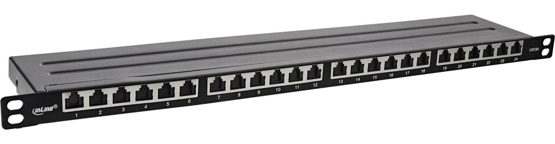 InLine® 48,30cm (19") Patchfeld Cat.6A 0,5 HE 24-fach, mit Staubschutz, schwarz (76824M) afbeelding 1