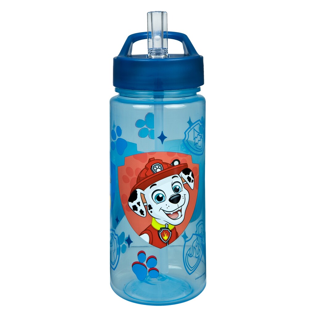 Paw Patrol Drinking Bottle 500 ml Blue/Transparent with Straw - Ideal for Kids