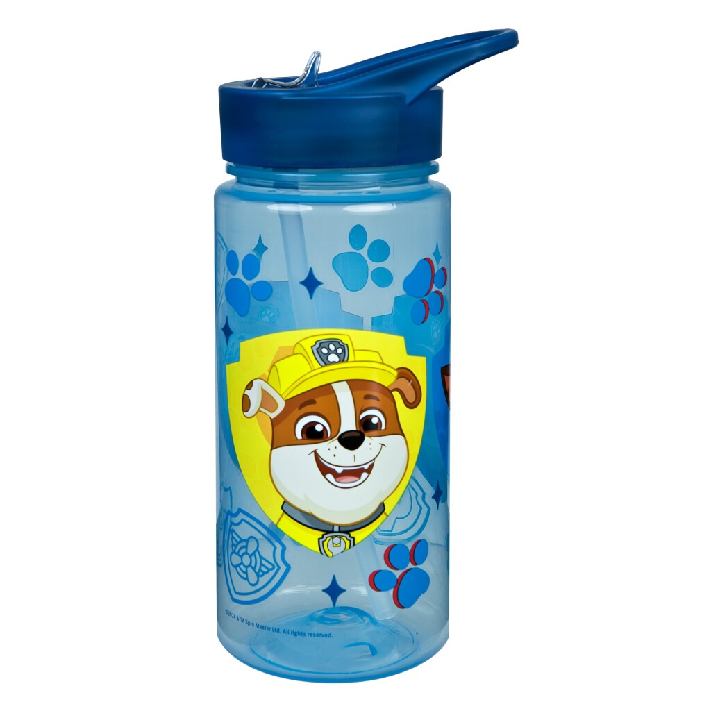 Paw Patrol Drinking Bottle 500 ml Blue/Transparent with Straw - Ideal for Kids