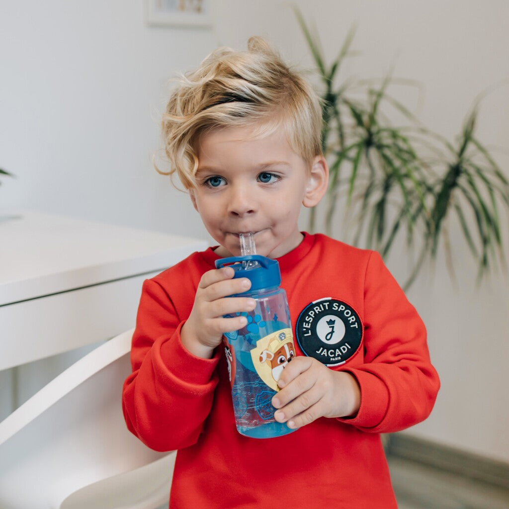 Paw Patrol Drinking Bottle 500 ml Blue/Transparent with Straw - Ideal for Kids