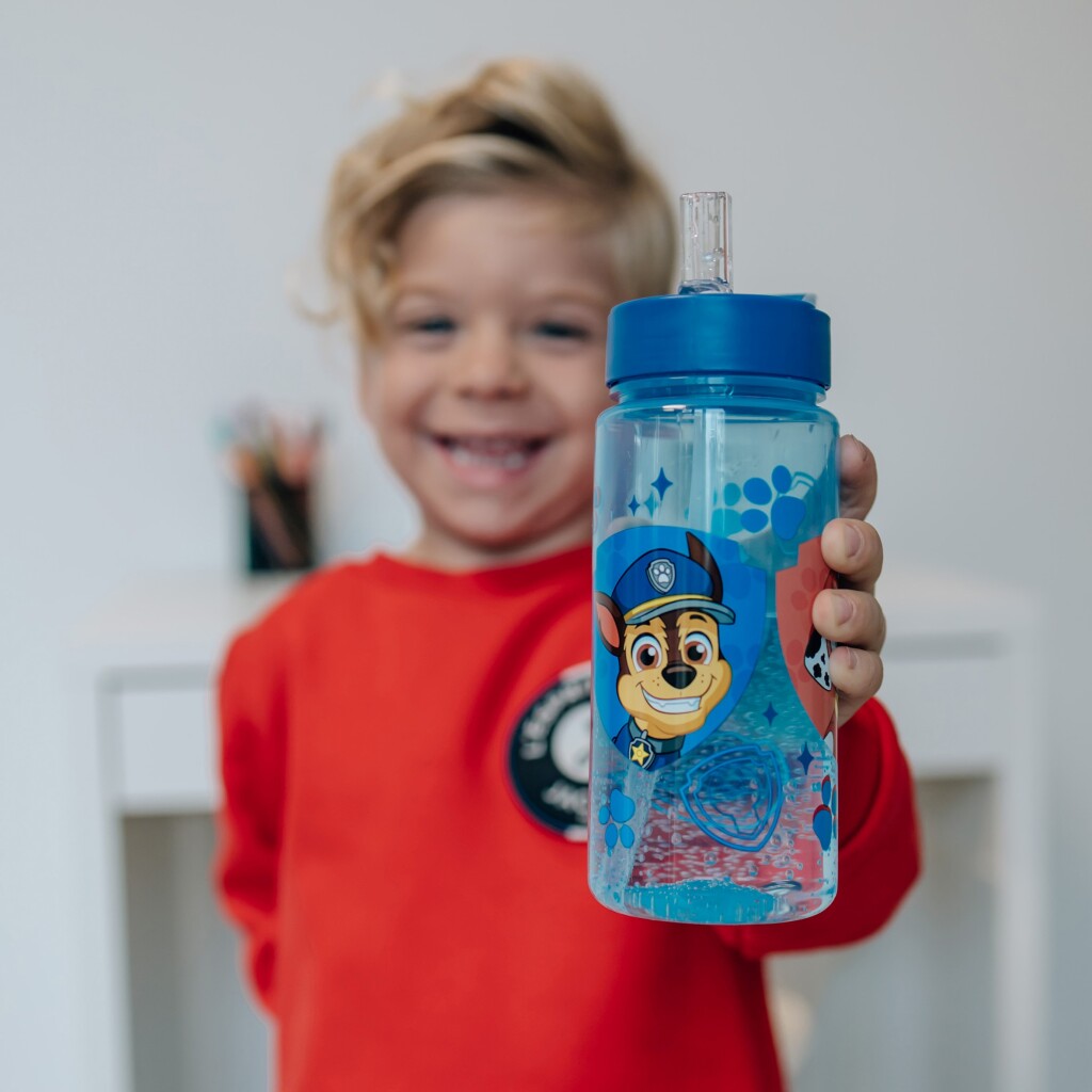 Paw Patrol Drinking Bottle 500 ml Blue/Transparent with Straw - Ideal for Kids