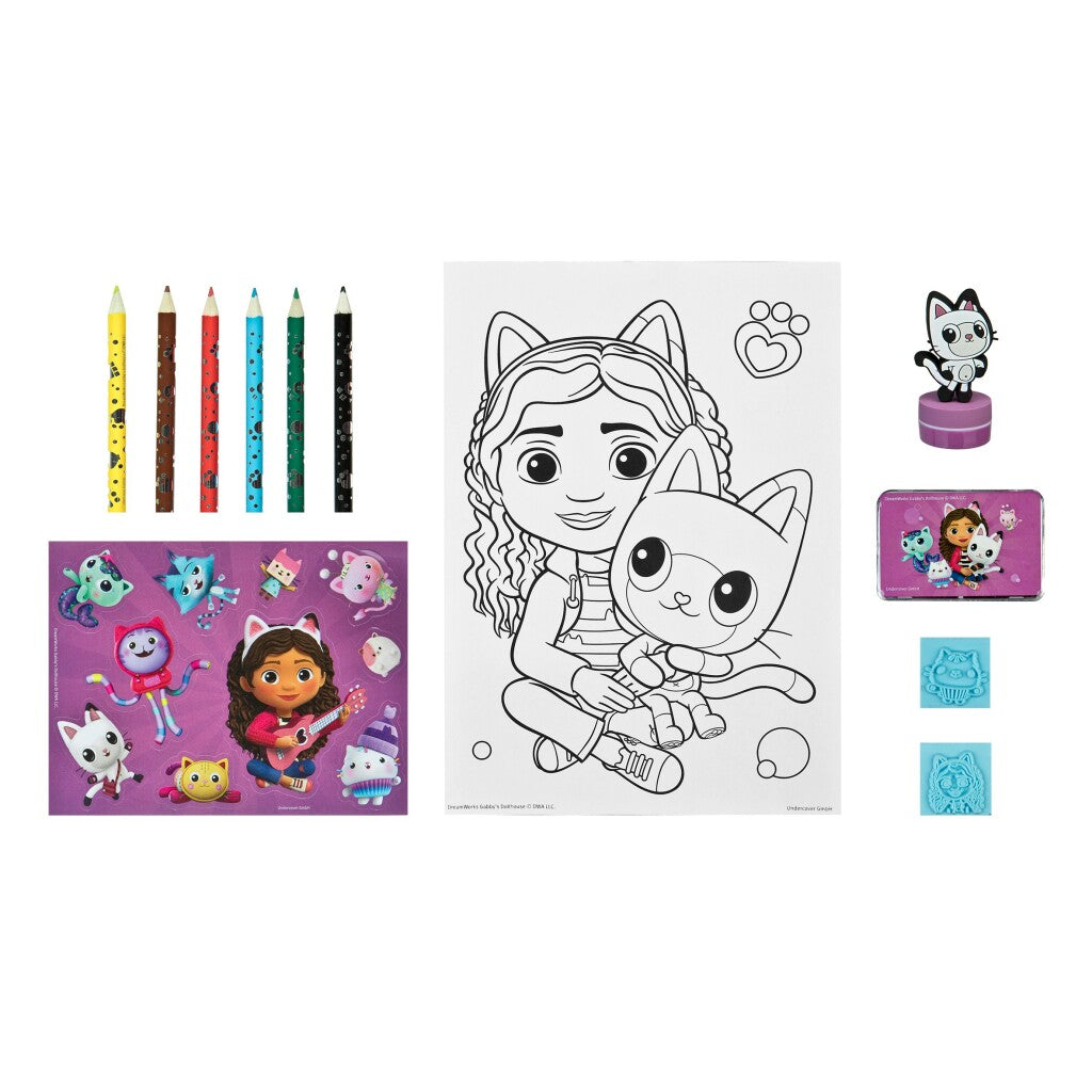 Gabby's Dollhouse Creative Set - Drawing and Stamping - Includes 6 Pencils and 10 Sheets