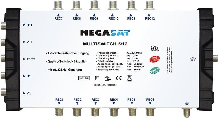 Megasat Multiswitch 5/12 - Multiswitch Satelliten-/terrestrisches Signal (600205) afbeelding 1