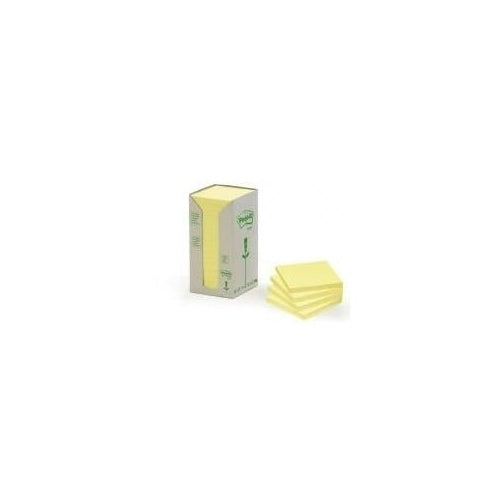 3M Post-it Recycling Notes Haftnotizen, 76 x 76 mm, gelb 100 Blatt-Block, aus 100% recyceltem Papier (654-1T) afbeelding 1