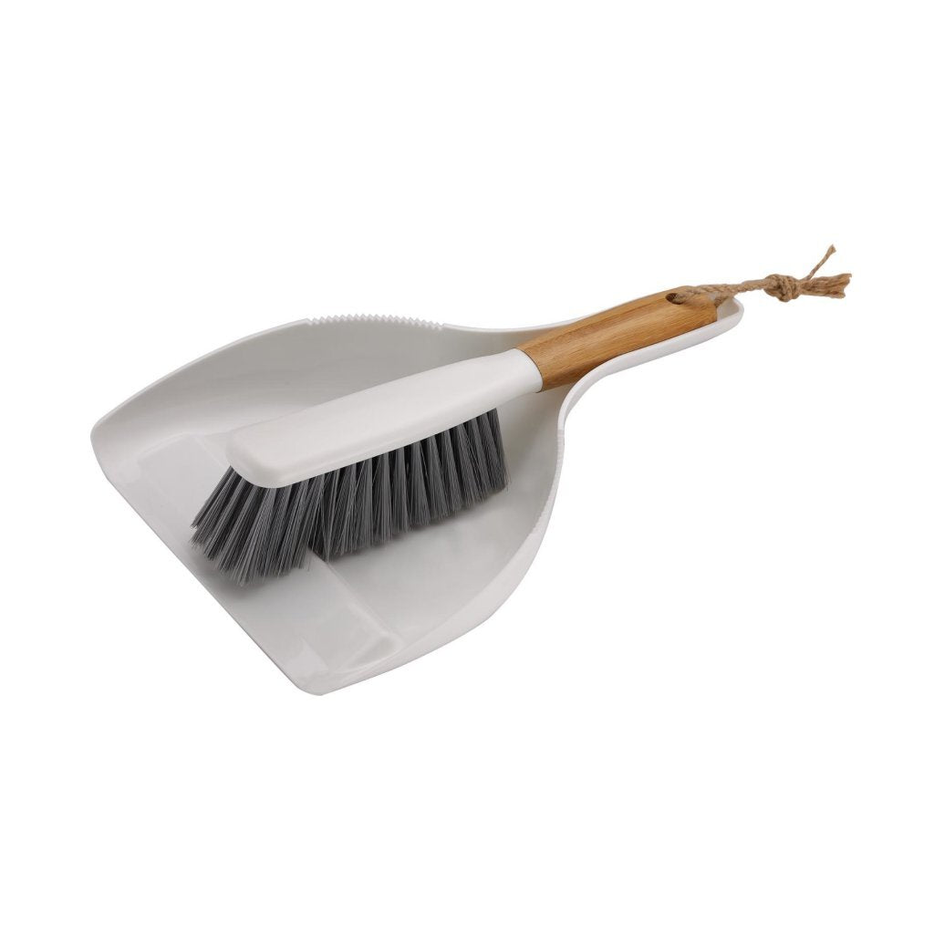 Clean Home Dustpan and Brush White/Grey/Bamboo