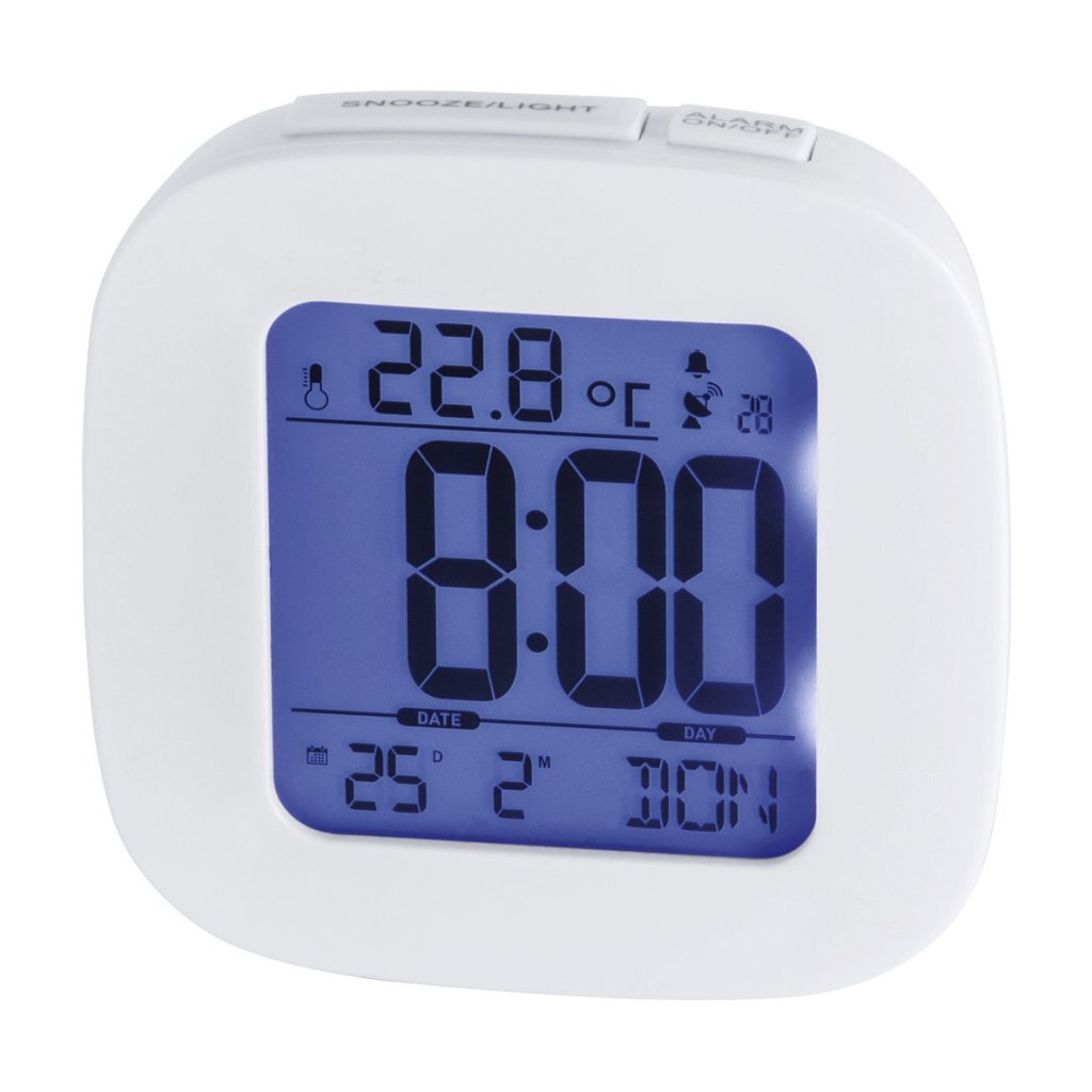 Hama RC-45 Wireless Alarm Clock White - DCF Clock with Blue LED Backlight