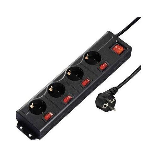 Hama "4 + 2,50cm (1") - Steckdosenleiste - Wechselstrom 230 V - 3500 Watt - Ausgangsanschlüsse: 4 - 1.4 m Schnur - Schwarz afbeelding 1