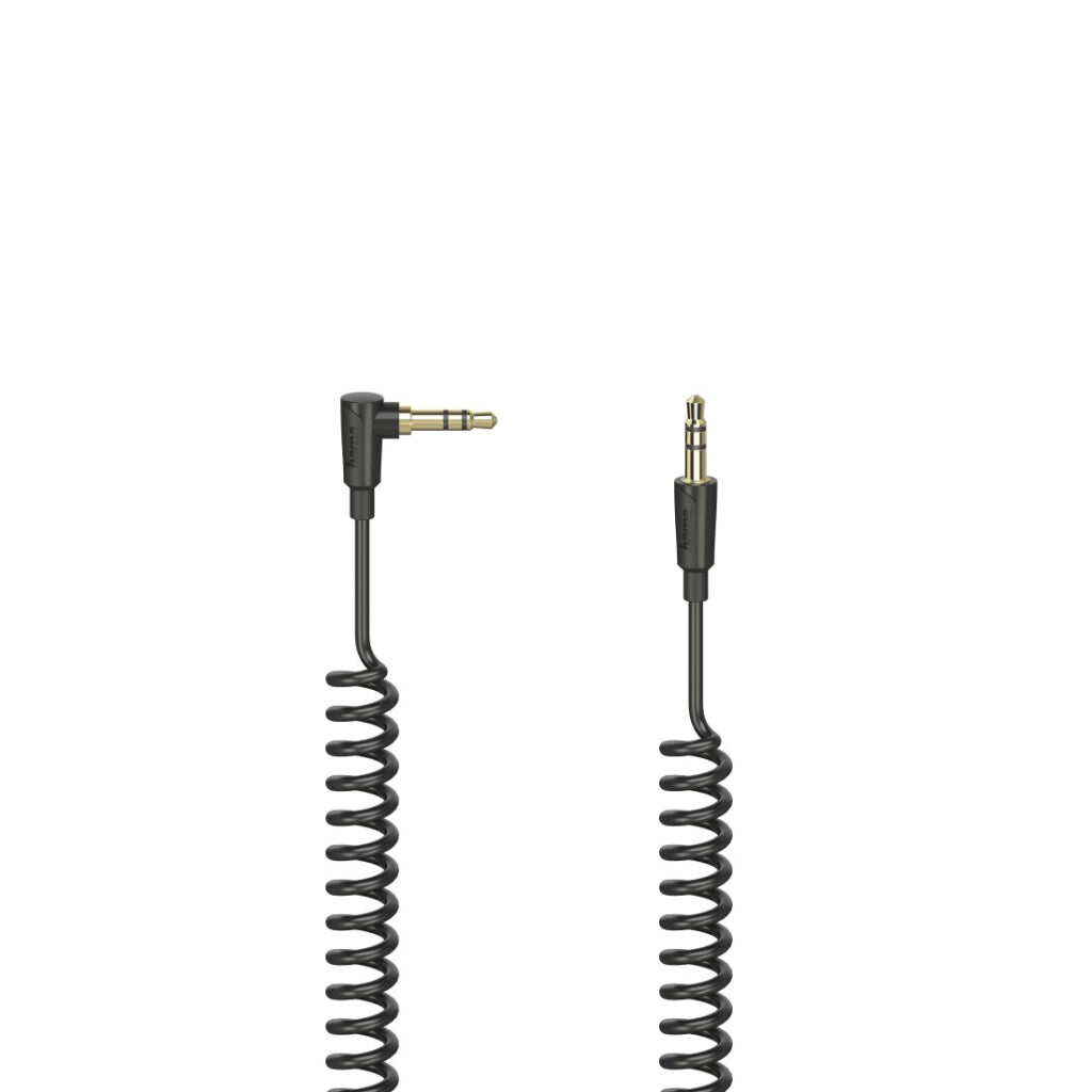 Hama Spiral Cable 3.5 mm Jack with 90° Plug Stereo 75 cm Black for Audio Devices