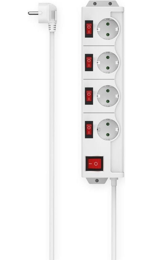 Hama Steckdosenleiste, 4-fach, 90°, einzeln schaltbar, Wandmontage, 1,4 m, Weiß (00223121) afbeelding 1