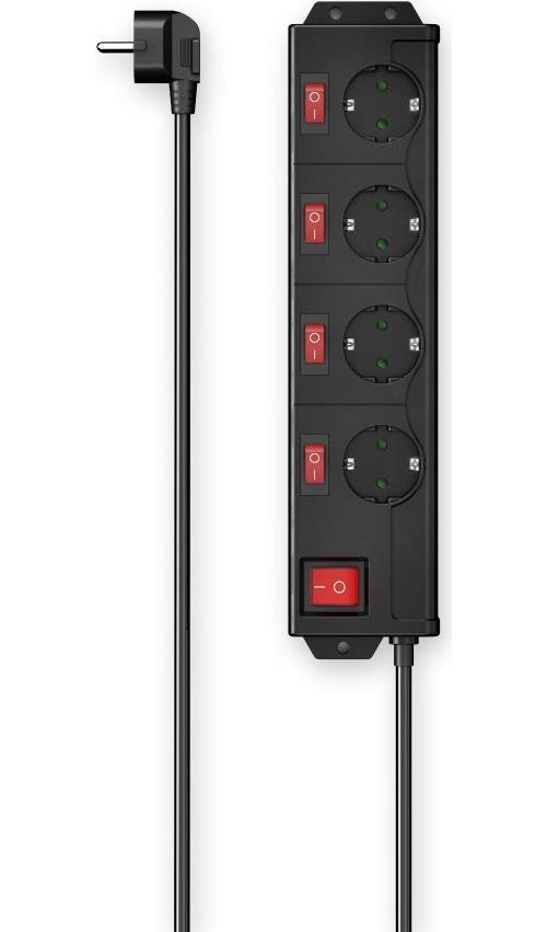 Hama Steckdosenleiste, 4-fach, 90°, einzeln schaltbar, Wandmontage, 1,4 m, Schw. (00223122) afbeelding 1